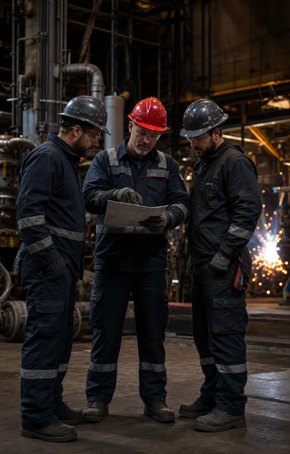 Équipe de métiers industriels qualifiés préparant une intervention